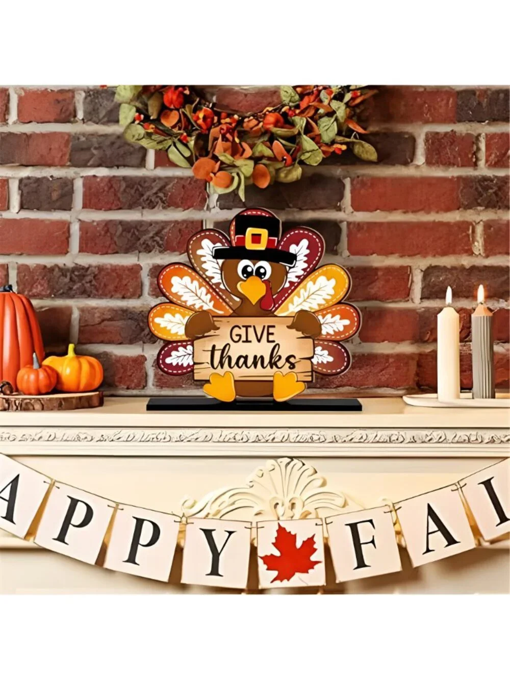 Thanksgiving Decorations Wooden Turkey Table Sign Fall Pumpkin Autumn Table
